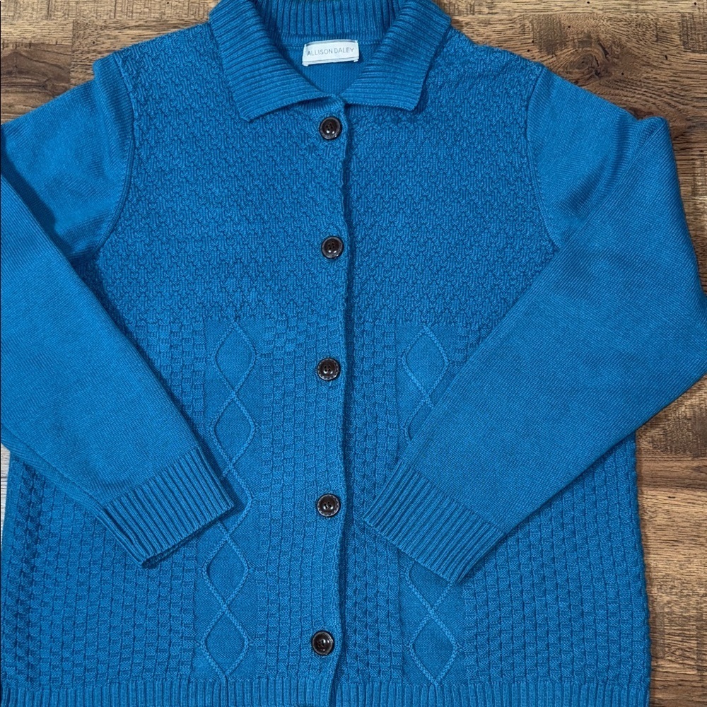 ALLISON DALEY Teal Button-Up Women's Sweater L